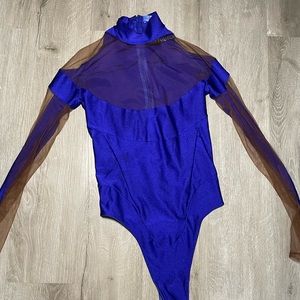 Mugler blue body suit